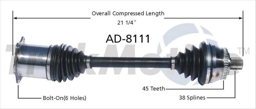 Audi CV Axle Shaft - Front Passenger Side - Aftermarket AD8111